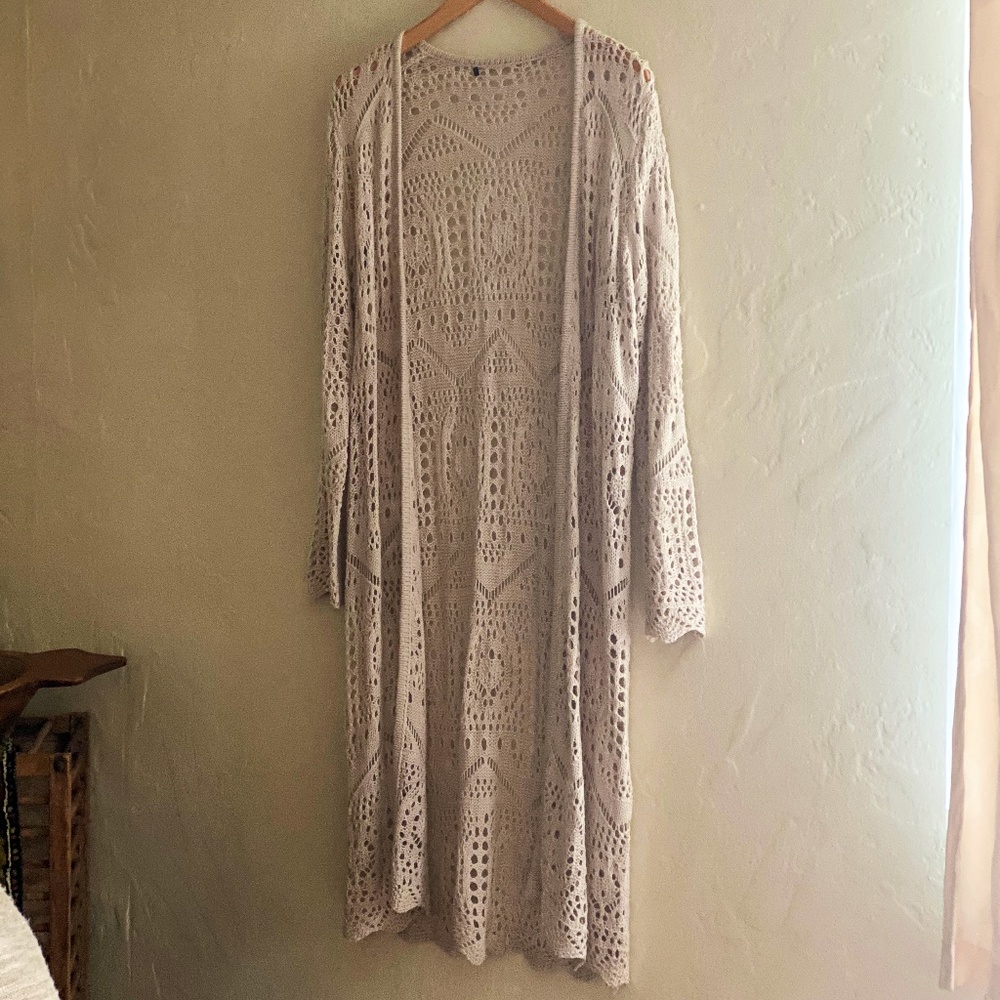 Boho Crocheted Long Cardigan